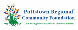 Logo of the Pottstown Regional Community Foundation with a multicolored tree symbol and the tagline “Connecting Generosity with Community Needs”